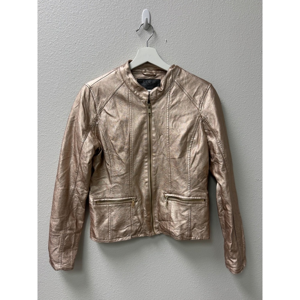 Cavalini Metallic Rose Gold Jacket Small Full Zip Pockets‎ Bomber Style